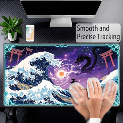 for MTG Playmat, for TCG Play Mat, 24 x 14 inches, Magic Game Card Mat Commander Playmat,Trading Card Inked Game Mat,Battle Game Rubber Non-Slip Mat - Waves - color: Waves