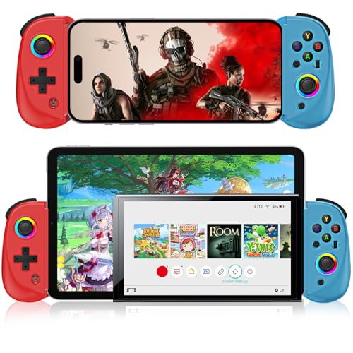 arVin Mobile Gaming Controller for Tablet/iPad[Within 5-10"] Wireless Gamepad for iPhone/Android/PC/Switch/PS4, with RGB Hall Effect Joystick/Turbo/6-Axis Gyro/Vibration/Support Streaming/Cloud Gaming - color: Blue&Red, size: D8