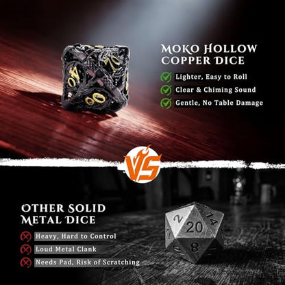MoKo Dragon Hollow Metal DND Dice Set, Black+Gold | 7 Pcs Polyhedral, D20 D12 D10 D8 D6 D4, For Dungeons and Dragons RPG Games, With Gift Box - color: 4 - Black+gold