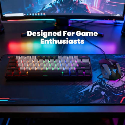 Portable 60% Mechanical Gaming Keyboard, RGB Backlit 61 Keys Ultra-Compact Game Keyboard with Mouse, Mini Wired Computer Keyboard with Red Switch for Windows, MAC, Laptop, PC - color: Black+White+Mouse