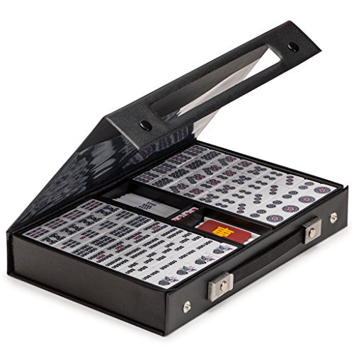 Yellow Mountain Imports Japanese Riichi Mahjong Set - White and Yellow Standard Size Tiles - with East Wind Tile and Black Vinyl Case - color: Yellow