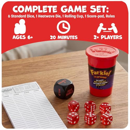 Farkle Heatwave Classic Dice Game for Kids and Families Ages 6+ Travel Size Group Party Games for 2+ Players - Gift for Teens and Adults by Continuum