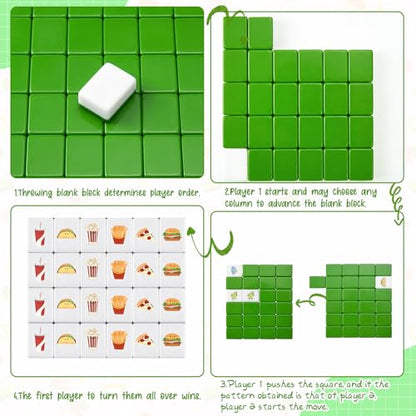 Green Pink 2 Players Mahjong Block Set, Mahjong Tile Game with 50 Tiles with 12 Different Patterns, Animal and Food Pattern, Portable Mahjongg Set with A Carry Bag（Includes Instruction Manual） - color: Green