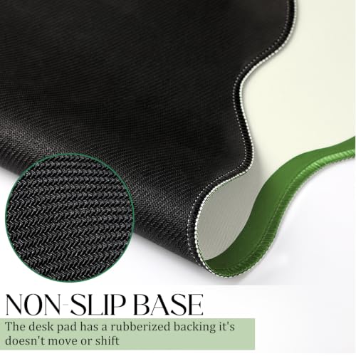 Hahafelt Scalloped Desk Mat Large Desk Pad Cute Coquette Table Mat Back to School Preppy Table Make up Pad Nonslip Graduation Gift with Stitching Waterproof Gaming(Green,23.6 x 13.8 Inches) - color: Green, size: 23.6L x 13.8W inches