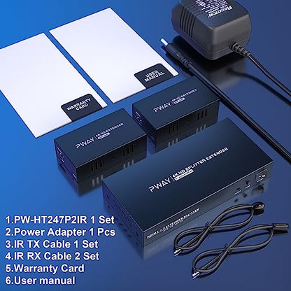4K @60Hz HDMI Extender Splitter 1x2 Video by CAT5 CAT6 CAT7 Ethernet Cable | Extend 196ft, with IR, Support HDR10-Loop Out-Poc, Work with large UHD TVs, for Church, Classroom, Sports Events - size: 1x2 4K60Hz 196ft