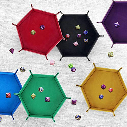 K.T. Fancy Dice Tray 6 Pieces Folding D&D Dice Tray Dice Holder Storage Box for Rolling Dice Games Metal Dice Rolling Tray PU Leather and Velvet - style: 6 PCS