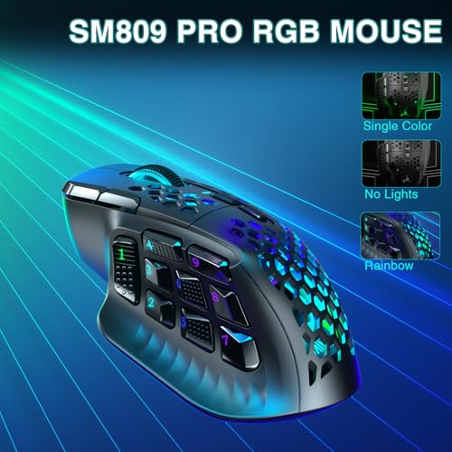 SOLAKAKA SM809 Pro MMO Gaming Mouse with 9 Side Buttons,24000 DPI RGB Mouse for Gamer,16 Programmable Macros MMO Mouse,Black - color: 1-black