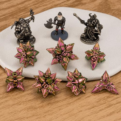 DND Dice Set Metal,Polyhedral D&D Metallic Heterotypic D and D Dice with Cracks for Dungeons and Dragons RPG TTRPG 7-Die Set with Gift (Heterotypic, Heterotypic-Rose Red) - color: Heterotypic-rose Red, style: Heterotypic