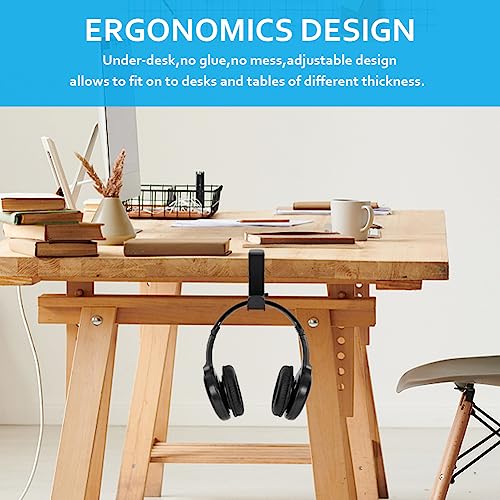 Headphone Stand, Desktop Headset Holder 360° Rotating & Adjustable Arm Clamp, Gaming Headset Hanger with 2 Data Cable Protection Ropes, for Controllers and Headphones
