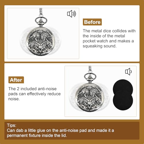 Kabinka DND Dice Set, 7pcs Mini Metal Dice with Pocket Watch Shell, Portable D&D with Necklace, Dungeons and Dragons Dice for RPG(Five-Headed Dragon, Ancient Silver) - color: Ancient Silver, style: Five-Headed Dragon