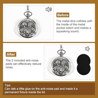 Kabinka DND Dice Set, 7pcs Mini Metal Dice with Pocket Watch Shell, Portable D&D with Necklace, Dungeons and Dragons Dice for RPG(Five-Headed Dragon, Ancient Silver) - color: Ancient Silver, style: Five-Headed Dragon