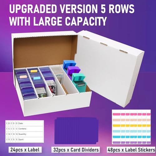 5 Row Trading Card Storage Box,3950-count Cardboard Storage Box with 32 Pcs Dividers+48 Pcs index Labels for Mtg, Tcg, Sports Cards (4 Pack-Large) - size: 4 Pack-Large