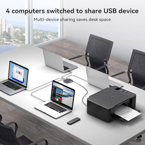 USB 3.2 Switch Selector 4 Computers Share 1 USBC & 3 USBA Devices 10Gbps 4 Port USB Switcher Sharing Keyboard Mouse Printer Scanner with Cable and Remote Control and a dapter - color: Silver Grey