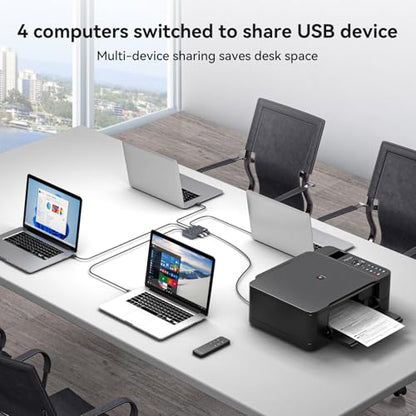 USB 3.2 Switch Selector 4 Computers Share 1 USBC & 3 USBA Devices 10Gbps 4 Port USB Switcher Sharing Keyboard Mouse Printer Scanner with Cable and Remote Control and a dapter - color: Silver Grey