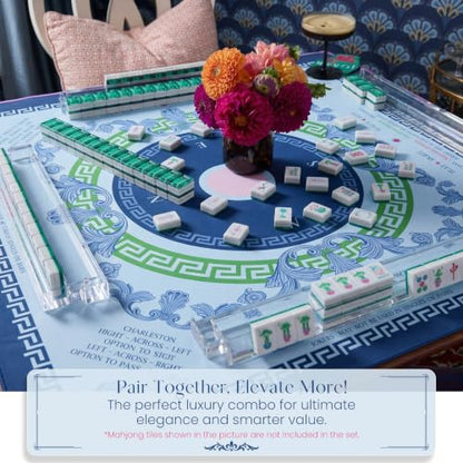 American Mahjong Mat and Racks Set: 31.5" x 31.5" Waterproof Neoprene | Includes 4 clear acrylic racks, rules card, carrying bag and gift box – ready to play, great for gifting(Navy Compass) - color: Navy Compass