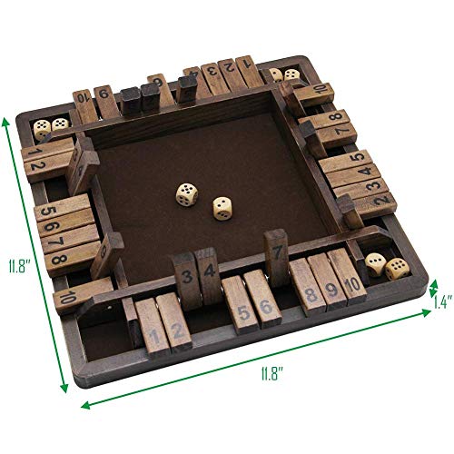 Juegoal Wooden 4 Players Shut The Box Dice Game, Classics Tabletop Version and Pub Board Game, 12 inch - style: 4 Players