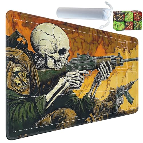 for MTG/TCG Playmat with Zones, 24 x 14 inches Trading Card Playmat with A Storage Bag and 6 Dice, Non-Lip Rubber Bottom Game Desk Mat, Fighting Skeleton - color: Yux-playmats-2-3A-245