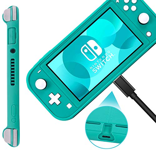 Silicone Protective Case for Nintendo Switch Lite, Soft Grip Case Cover with Comfort Ergonomic Handles for Nintendo Switch Lite 2019 [Self Stand][4 Thumb Stick Caps] (Turquoise) - color: 실리콘-터키석
