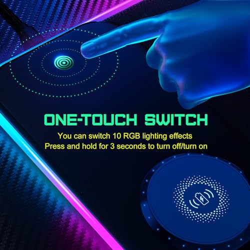 GIM Wireless Charging RGB Gaming Mouse Pad 15W, LED Mouse Mat 900x400x4MM, 10 Light Modes Extra Large Mousepad Non-Slip Rubber Base Computer Keyboard Mat for Gaming, MacBook, PC, Laptop, Desk
