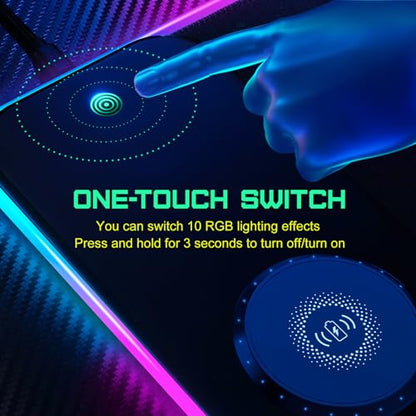 GIM Wireless Charging RGB Gaming Mouse Pad 15W, LED Mouse Mat 900x400x4MM, 10 Light Modes Extra Large Mousepad Non-Slip Rubber Base Computer Keyboard Mat for Gaming, MacBook, PC, Laptop, Desk