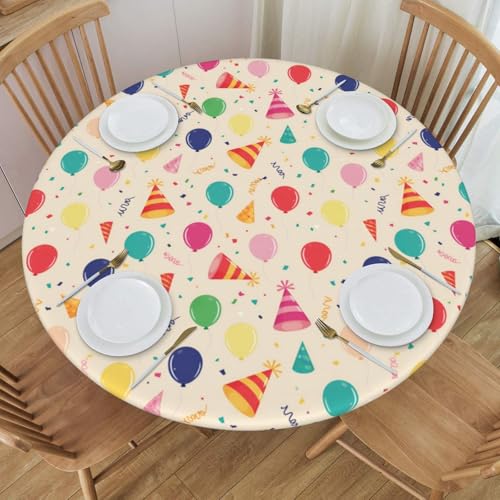 Delerain Funny Cap and Air Balloon Round Fitted Tablecloth, Waterproof Round Table Cloth with Elastic Edged Washable Table Cover for Indoor Outdoor Fits 40"-44" Tables, Small - color: Funny Cap and Air Balloon, size: 44" (Round)