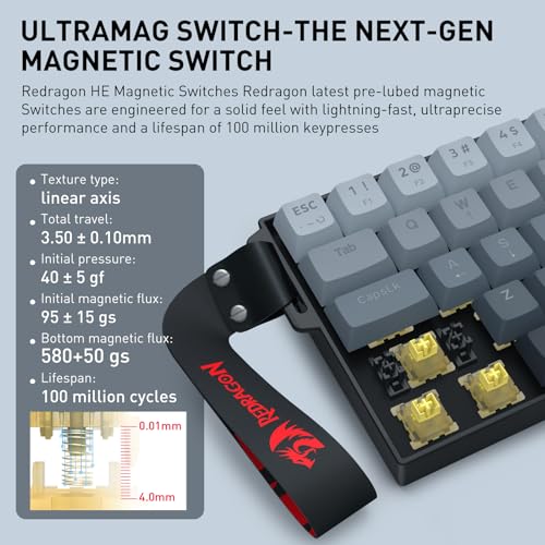 Redragon K617 HE Rapid Trigger Gaming Keyboard, 60% 61 Keys Wired Mechanical Keyboard w/Adjustable Hyper-Fast Actuation, Dedicated Hall Effect Magnetic Switch, PBT Gradient Keycap Strap Version - color: Gradient + Strap (HE Version)