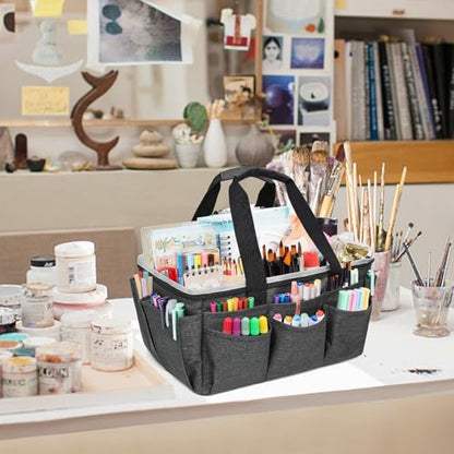 Multi-Functional Tote Craft Bag Desktop File Folder Carrying Bag With Pockets For Art,Craft,Sewing, Travel, Daily Use,Office (Dark Grey) - color: Dark Grey