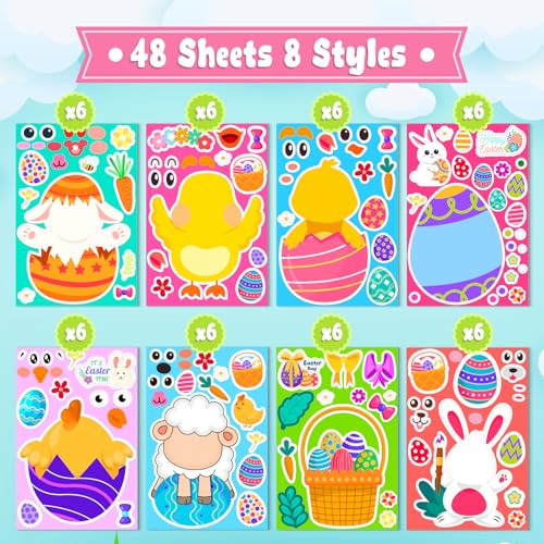 48 Sheets Easter Stickers for Kids Bulk Cute Holiday Stickers Funny DIY Crafts Activities Party Favors Game Gifts for Boys Girls - style: Easter