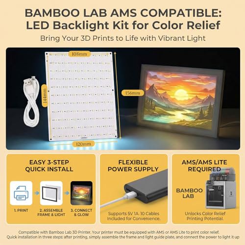 Sabary 15 Pcs CMYK Lithophane LED Backlight Board Kit Compatible with Bambu Lab P1/X1/A1 Multiple Models 3D Printer Light Photo Model DIY Board with USB Cable Upgraded Beads 5V Type-C Powered