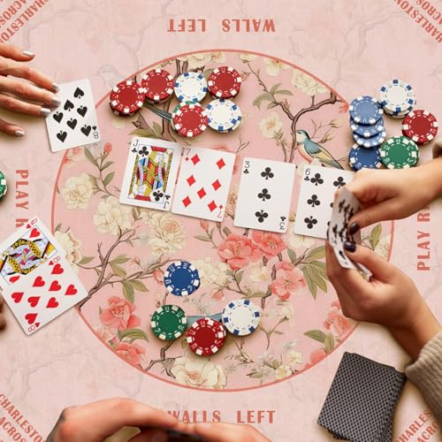 Pink Floral Bird Chinoiserie Mahjong Mat 31.5 x 31.5 in, Traditional Chinese Flower Non-Slip Noise Reduction Gaming Mat for Table American Mahjong Poker Board Games Card Games Dominoes - color: Allover Camellia, Bird & Flower Mahjong Mat