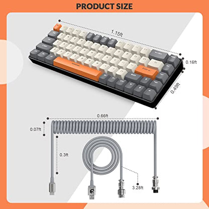 ZIYOU LANG RK-T8 Wired 65% Mechanical RGB Gaming Keyboard-Dark Gray/White | Rainbow Backlit,Anti-ghosting,TKL,Mini 68 Key,Custom Coiled C to A Cable,Tactile Blue Switch for PS4 PS5 Xbox PC Mac Gamer - color: Dark Gray White, size: 65% Keyboard