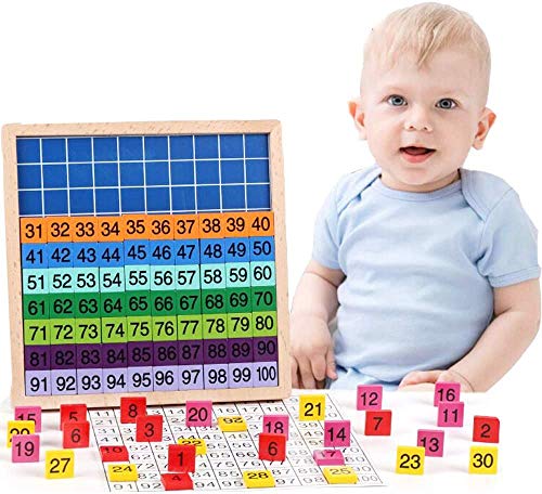 Umbresen Wooden Hundred Board Toy, Montessori 1-100 Consecutive Numbers Preschool Learning Toys Gift for Kids with Storage Bag (Hundred Board)