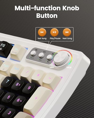 SABLUTE Gaming Keyboard and Mouse, Quiet Membrane with RGB Backlit, White | PC Gaming Keyboard with Multimedia Knob, Anti-Ghosting, Ergonomic Wrist Rest & 3200 DPI Mouse for Gamer/Office - color: White-Black