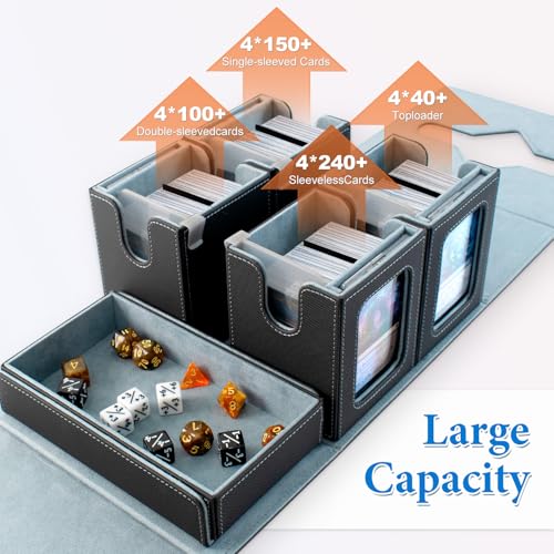 Commander Deck Box for MTG 400+ Double-Sleeved Card Storage, Trading Card Storage Box with Commander Display, Dice Tray for TCG PTCG EDH, 4 Toploaders, 4 Stoppers, 4 Magnetic Card Holder