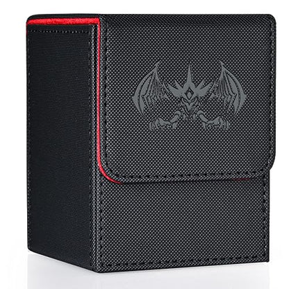 UAONO Card Deck Box for Yugioh MTG Cards, 100+ Deck Case with 2 Dividers Fits TCG CCG, PU Leather Card Storage Box Compatible with Collectible Trading Cards (Black&Red, Extinction Dragon) - color: A-Black&Reds