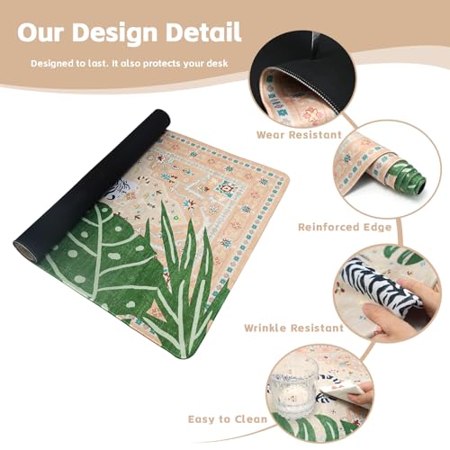 Baziabbo Cute Desk Mat,XXL Extended Large Mouse Pad,Gaming Mousepad with Stitched Edge,Non-Slip Rubber Base Keyboard Desk Pad for Home Office Study Game (Khaki Lion) - color: Khaki Lion