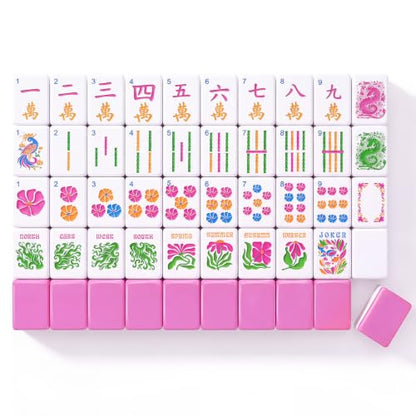 Soulchen Kaleidoscope Mahjong Tile Set 160 Mahjong Tiles 1.2'' Pink American Mahjongs Tile Set with Mahjongs Bag - style: Flowers