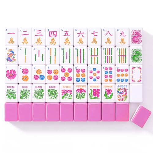 Soulchen Kaleidoscope Mahjong Tile Set 160 Mahjong Tiles 1.2'' Pink American Mahjongs Tile Set with Mahjongs Bag - style: Flowers