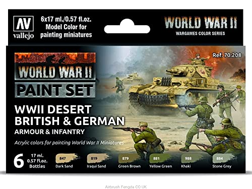 Vallejo - WWII Desert British & German Armour & Infantry Model Color Paint Set | Historic Military Shades | Brush & Airbrush Compatible | Pro Modeler Collection | 6 bottles x 18 ml. (0.6 fl.oz) - style: WWII Desert British & German Armour & Infantry