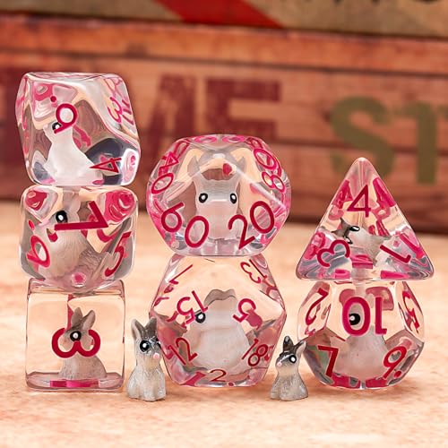 Bunny DND Animal Resin D&D Dice Set, 7pcs Polyhedral Dice (D4, D6, D8, D10, D12, D20, D%) for Dungeons and Dragons, RPG, MTG, Role Playing Games - color: Bunny
