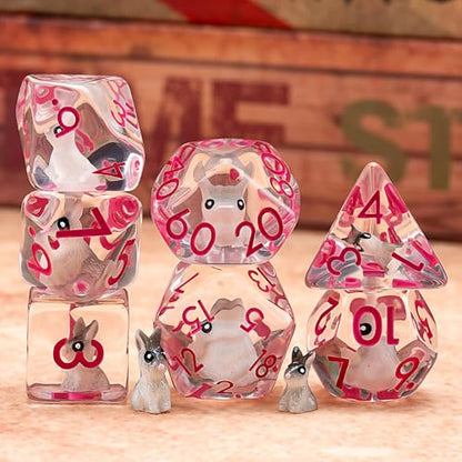 Bunny DND Animal Resin D&D Dice Set, 7pcs Polyhedral Dice (D4, D6, D8, D10, D12, D20, D%) for Dungeons and Dragons, RPG, MTG, Role Playing Games - color: Bunny
