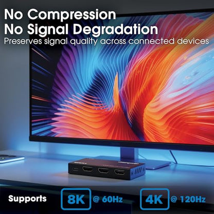 Manhattan HDMI 2.1 8K@60Hz 2 Port HDMI Switch -HDMI Switcher 2 in 1 Out with IR Remote, 8K 48Gbps, 4K@120Hz, Auto Selector Hub Support-3 Yr Mfrg Warranty-207942