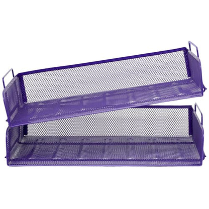 EASEPRES 2 Pack Stackable Desk Paper Tray, Metal Mesh Desktop Document Letter File Organizer for Office Home School, 13.5'' L x 9.75'' W x 5.5'' H, Purple - color: 2 Pack Purple