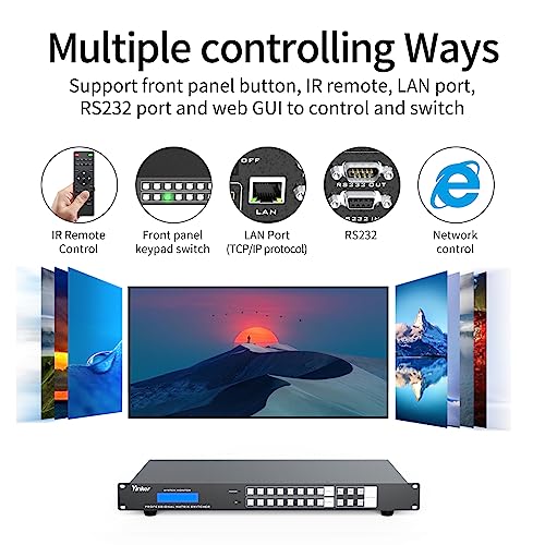 8x8 HDMI Matrix 4K@30Hz w/Web GUI (Built-in US ADI Chip), 1U Rackmount AV Switcher, RS232+LAN Ports, 6 Control Modes, Hot Swappable, Power Off Memory, 16 Preset Scenes, EDID HDCP Compatible - size: 8 in 8 out with WEB