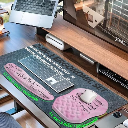 2-in-1 Ergonomic Set, Wave Keyboard Wrist Rest and Massage Slope Mouse Pad Wrist Support, Rebound Memory Foam for Relieve Carpal Tunnel Syndrome and Wrist Pain (Stay Positive) - color: Stay Positive