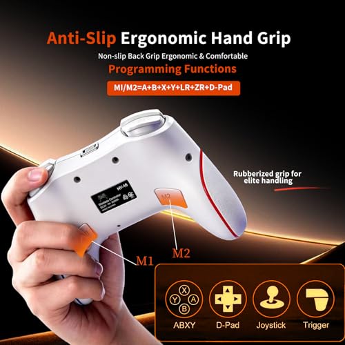 AURITHYX Switch Pro Controllers Compatible with Nintendo Switch/Lite/OLED/PC, Game Gamepad with Dual Vibration/Gyro Axis/Turbo/Programmable/RGB Lighting（Beige