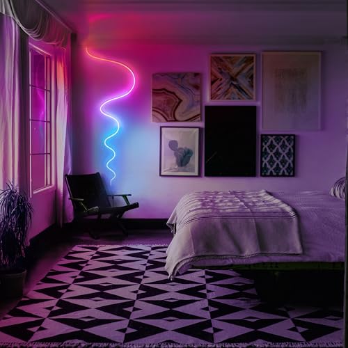 LIFX Supercolor Neon Flex Light Strip, 16ft Bendable RGBW LED Smart Neon, 60 Addressable Color Zones with Polychrome, Wi-Fi No Hub Required, Compatible with Alexa, Google, Apple HomeKit, LFXNEON16 | Matter Certified, Apple Homekit, WiFi 2.4GHz, Polychrome
