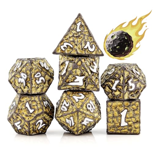PJOY Metal D&D Dice Set for Dungeons and Dragons Dice with Case Meteorite Black Gold Glitters 7PCS 16mm Role Playing Cool DND Gifts for Players DM Board Game Masters - color: Black Gold