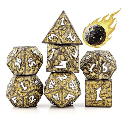 PJOY Metal D&D Dice Set for Dungeons and Dragons Dice with Case Meteorite Black Gold Glitters 7PCS 16mm Role Playing Cool DND Gifts for Players DM Board Game Masters - color: Black Gold
