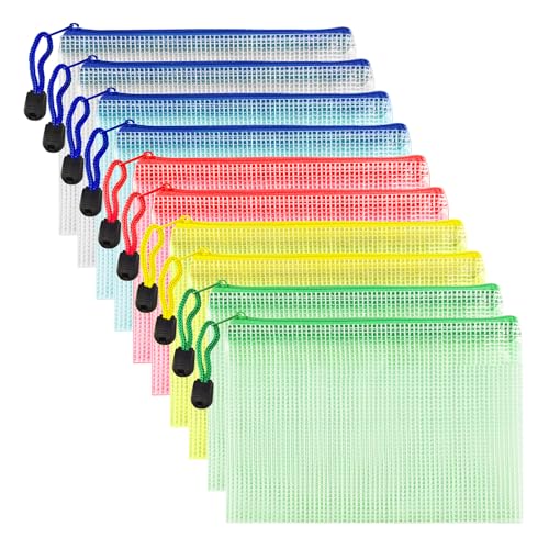 10 Pcs Zipper File Bags, Waterproof Plastic Mesh Pouch for Office School, Board Game Storage Bags (B6 Size 7.6''x5.3'', Multicolored) - color: Multicolored, size: B6 Size 7.6 x 5.3 inch